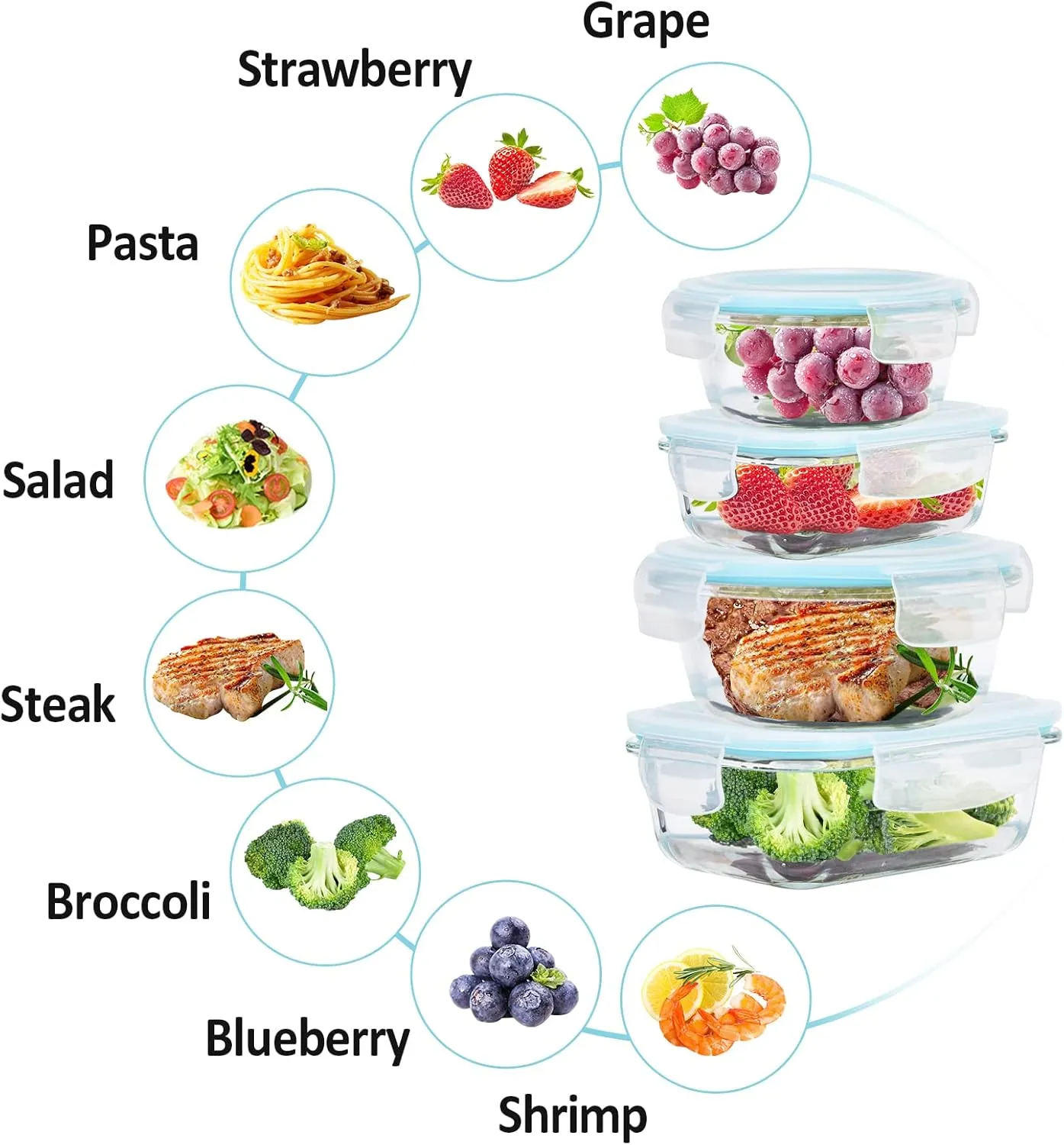 Glass Food Storage Containers With Lids Airtight 6 Pack, Not Easy Broken & Leak Proof, Oven/Dishwasher Safe, Blue