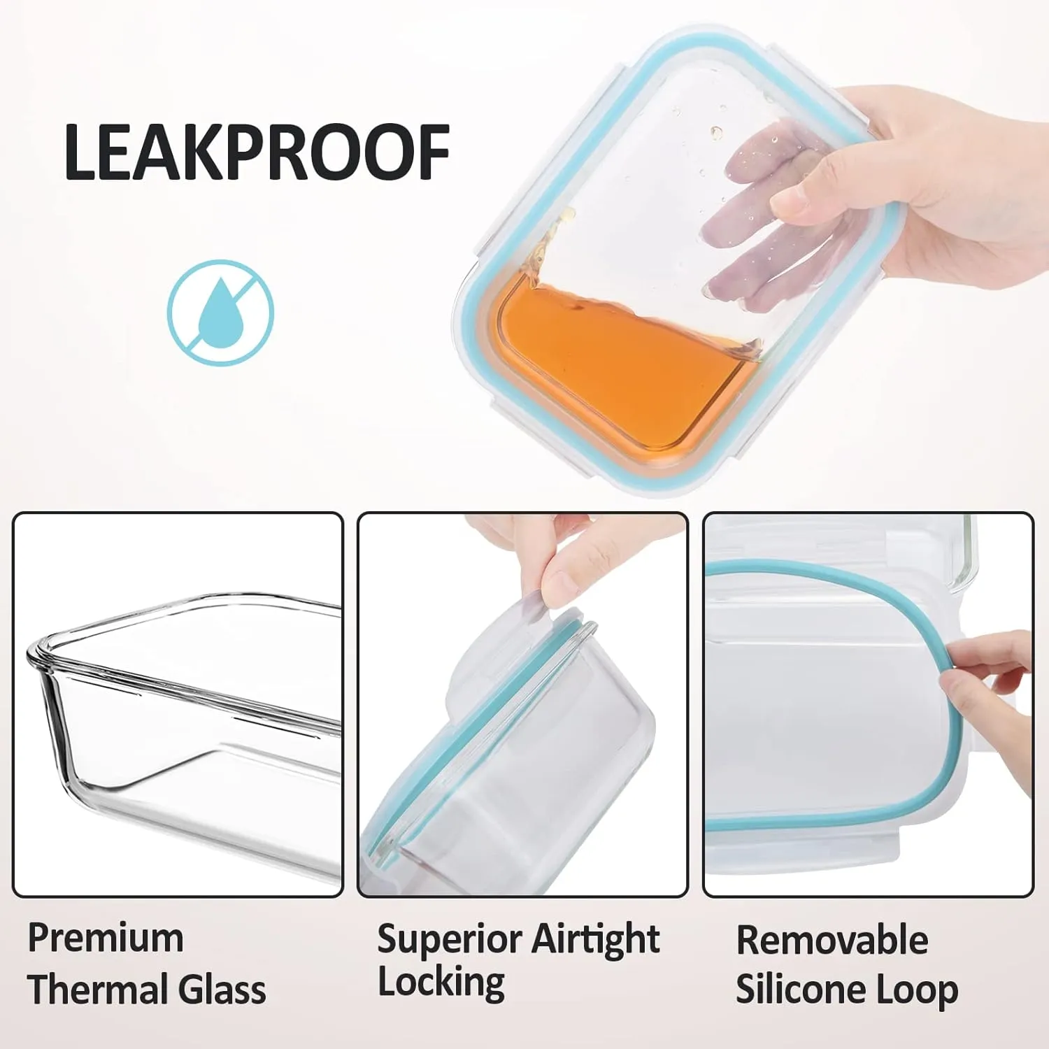 Glass Food Storage Containers With Lids Airtight 6 Pack, Not Easy Broken & Leak Proof, Oven/Dishwasher Safe, Blue