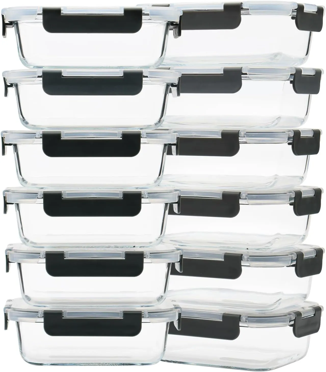 Glass Meal Prep Containers 12-Pack, 22oz Glass Food Storage Containers with Lids, Air-Tight, Leak-Resistant, Freezer to Microwave Safe-Grey Set
