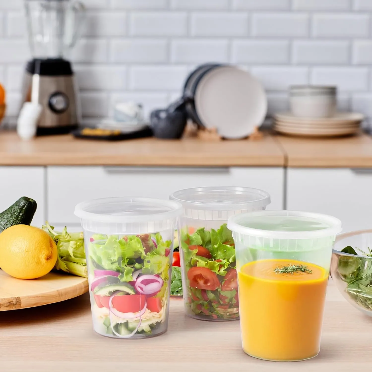 Glotoch 24 Pack 32 oz. (Quart) Plastic Food and Drink Storage Containers Set with Lids - Microwave, Freezer & Dishwasher Safe Eco-Friendly, BPA-Free, Reusable & Stackable