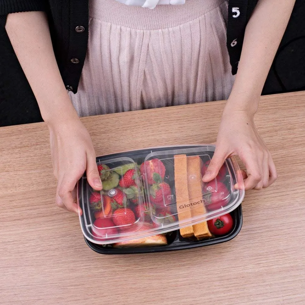 Glotoch 50 Pack 32 oz Meal Prep Containers Reusable, 2 Compartment Food Containers with Lids To Go Containers, Lunch-Microwave,Freezer,Dishwasher Safe