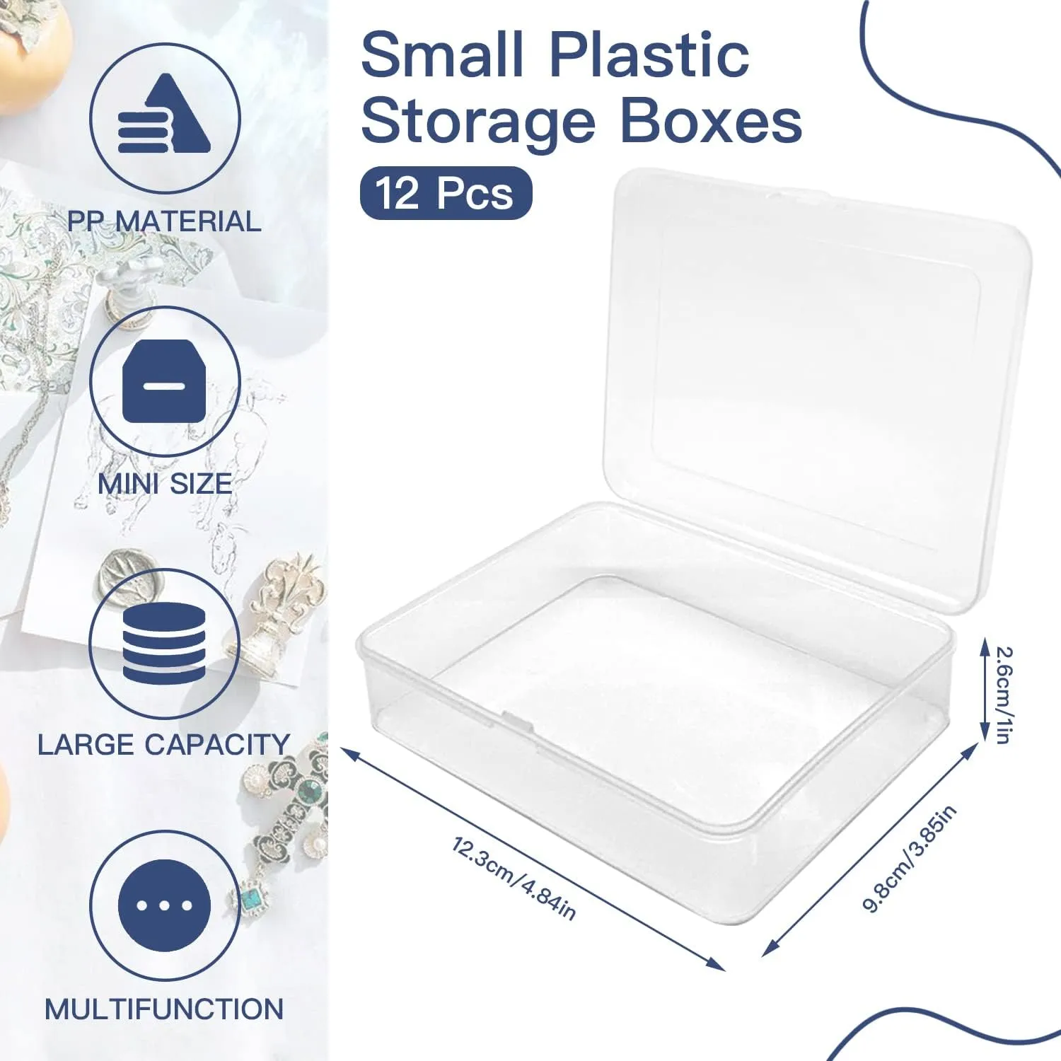 Goiio 24 Pcs Mini Plastic Storage Containers Box with Lid, 5x4x1.3 Inches Clear Rectangle Box for Collecting Small Items, Beads, Game Pieces, Business Cards, Crafts Accessories
