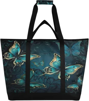 Gold Butterfly Reusable Insulated Lunchbox Cooler Bag, Leakproof Kitchen Grocery Bag Collapsible Portable Cooler Tote Bag for Picnic, Camping, Office, Travel