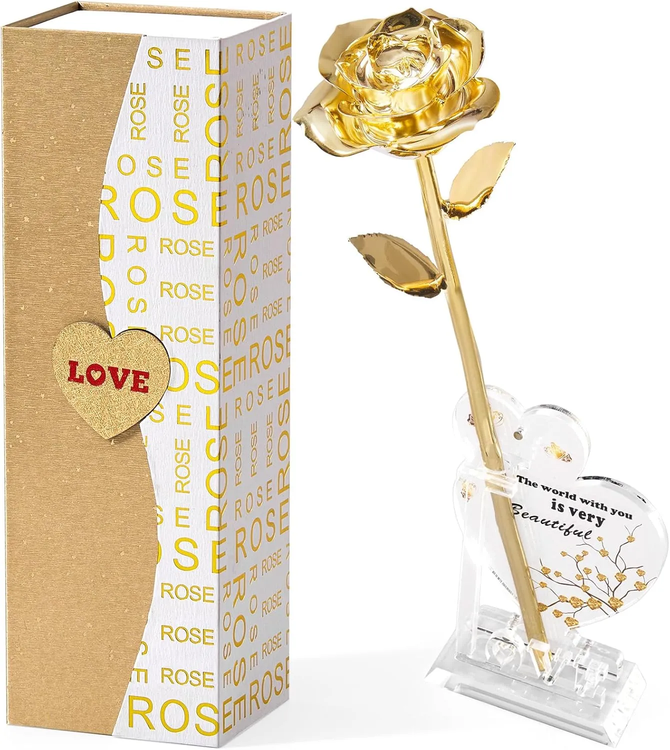 Gold Dipped Real 24K Gold Rose, 1 Pack Infinity Flower Decor Hand Dipped in 24K Romantic Rose Gifts for Women in Her Wife Girlfriend Birthday Anniversary Valentines Mothers Day Christmas