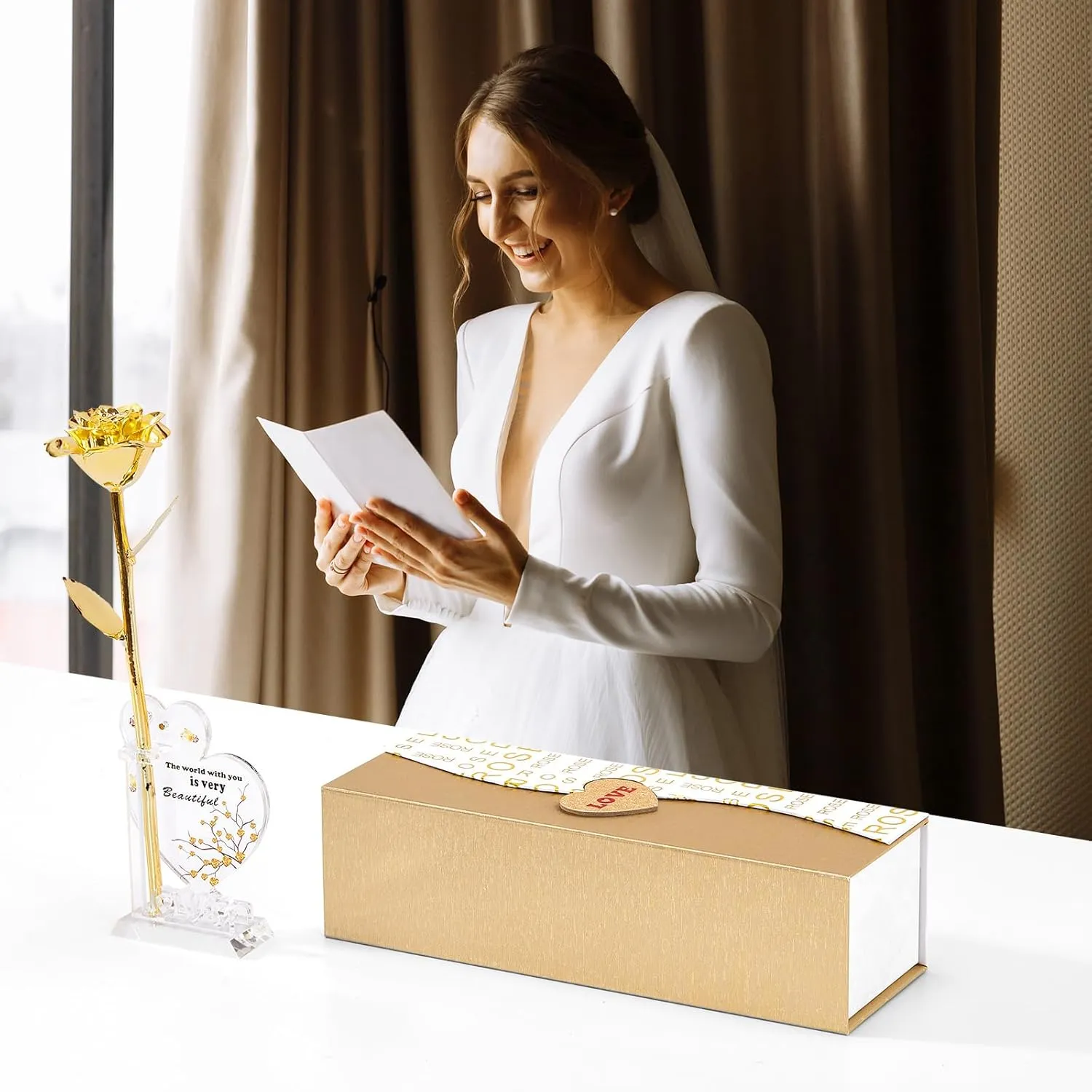 Gold Dipped Real 24K Gold Rose, 1 Pack Infinity Flower Decor Hand Dipped in 24K Romantic Rose Gifts for Women in Her Wife Girlfriend Birthday Anniversary Valentines Mothers Day Christmas