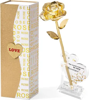 Gold Dipped Real 24K Gold Rose, 1 Pack Infinity Flower Decor Hand Dipped in 24K Romantic Rose Gifts for Women in Her Wife Girlfriend Birthday Anniversary Valentines Mothers Day Christmas