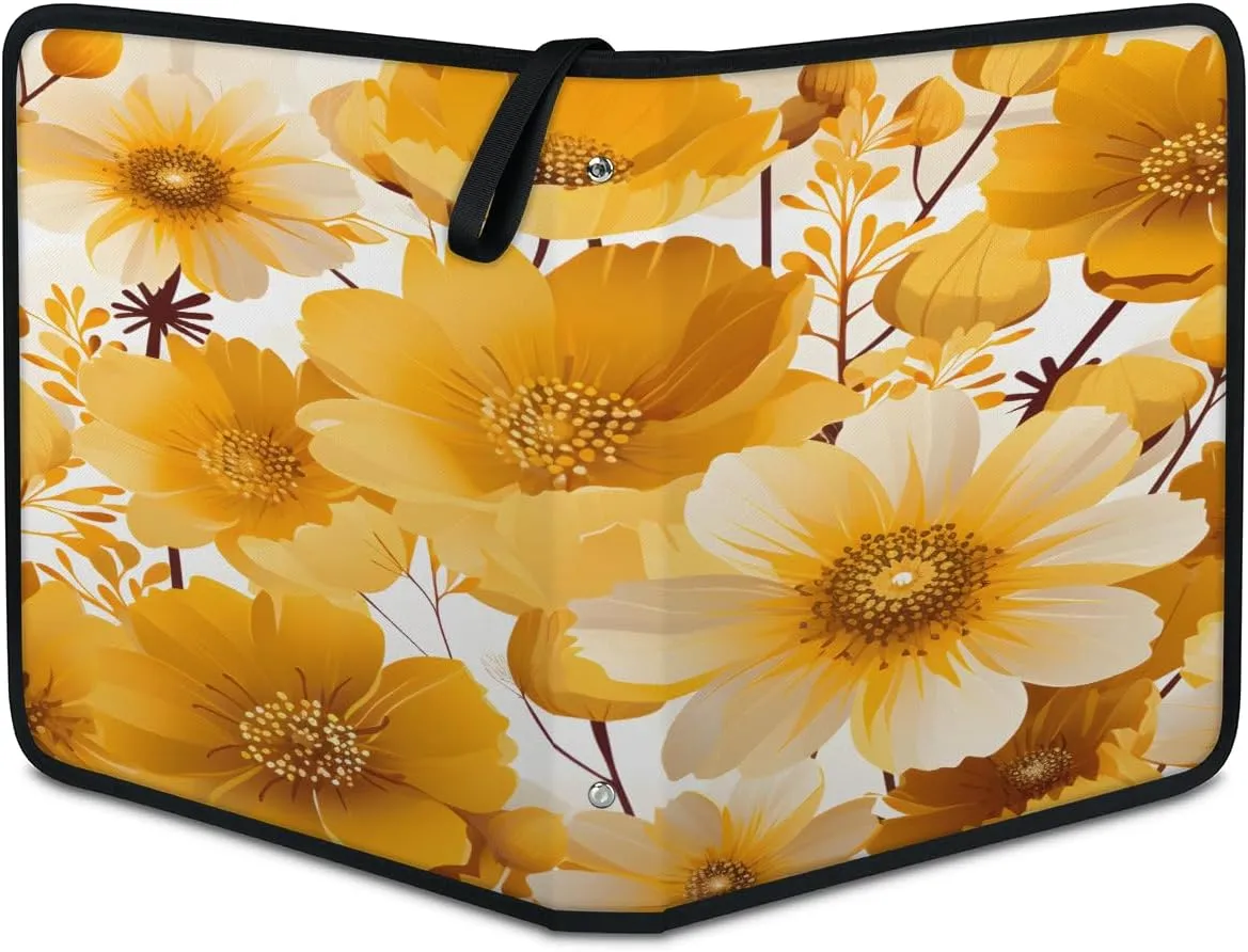Golden Flower Sunflower 3 Ring Trading Zipper Binder Strap, Trading Card Binder 4 Pocket, 400 Pockets Card Holder with 50 Removable Sleeves for Game Cards