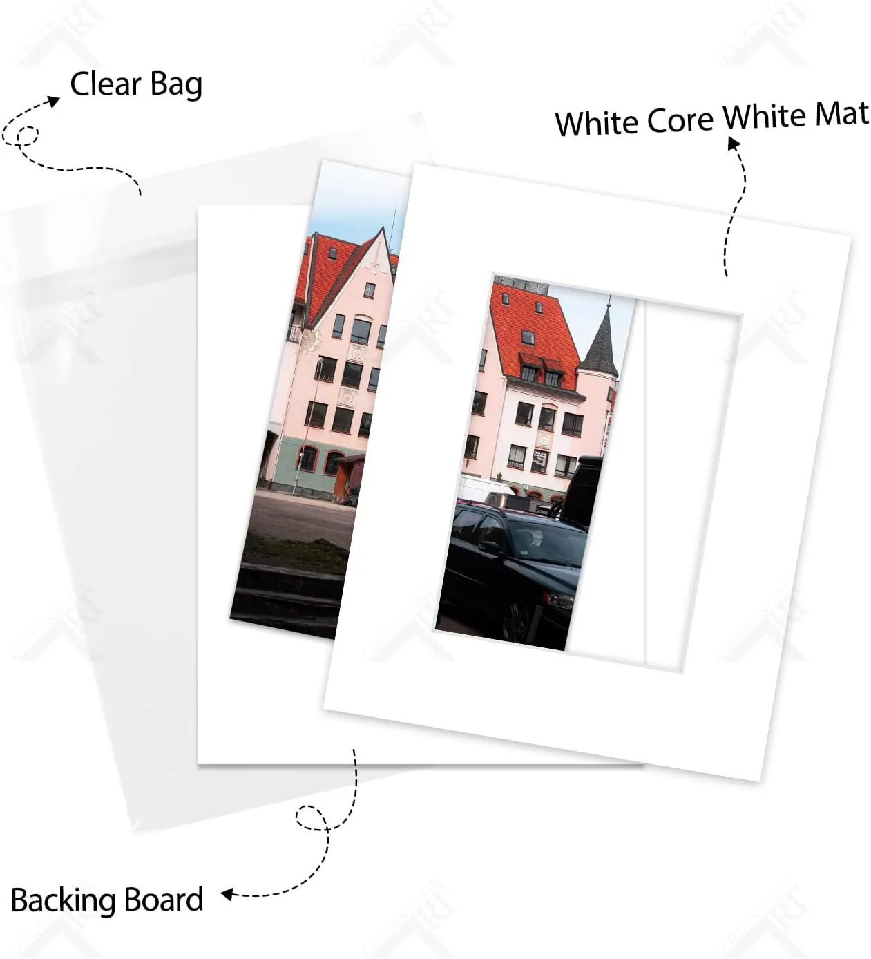 Golden State Art, 8x10 White Picture Mats with White Core Bevel Cut for 5x7 Pictures (Pack of 10 Mats   Backing  Bags)