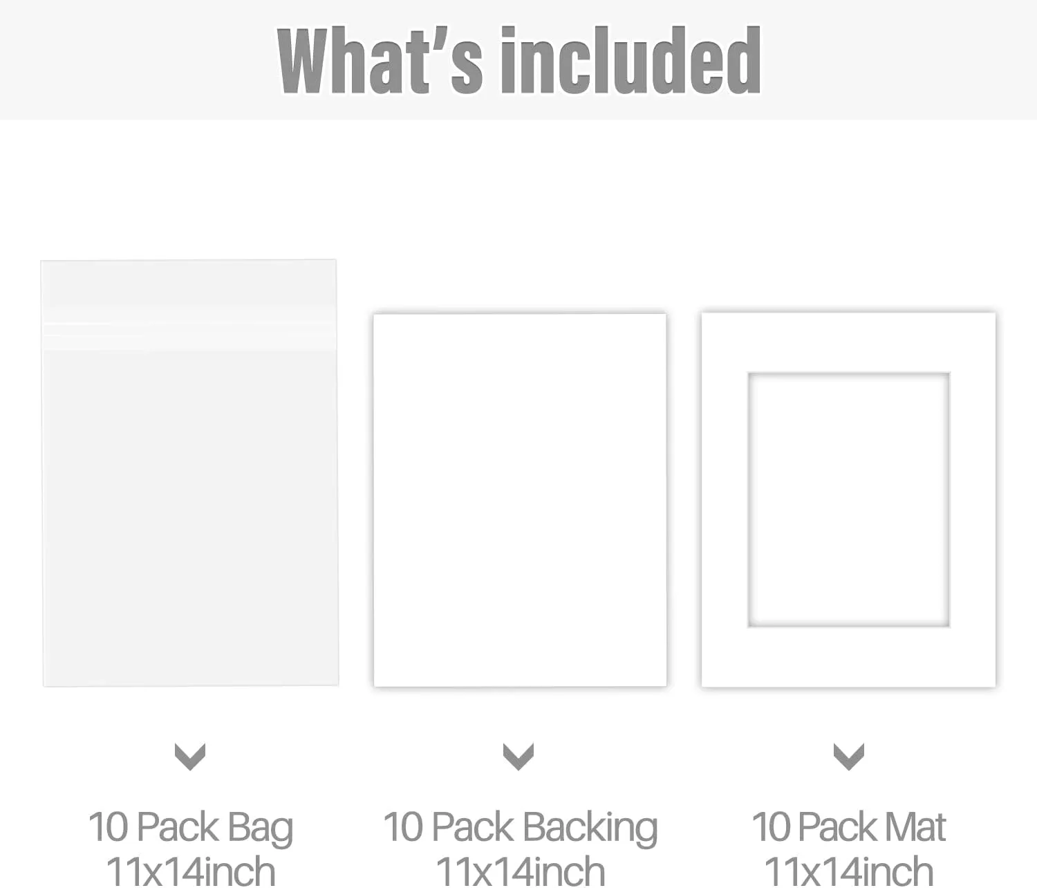 Golden State Art, White Pre-Cut 11x14 Picture Mat for 8.5x11 Photo, with Acid Free White Core Matte Sets. Includes 10 Bevel Cut Mattes, Backing Backers Board & Clear Bags (Complete Set, 10-Pack)