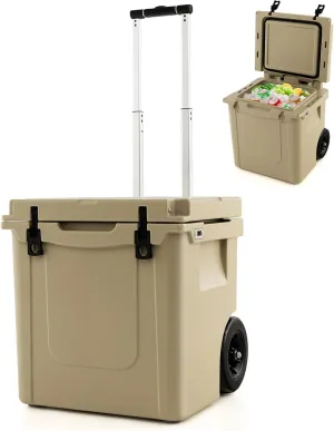 Goplus Cooler with Wheels, Insulated Large Ice Chest with Portable Handles, Cup Holders, Leak-Proof Tight Latches, 5-7-day Ice Retention, Heavy Duty Hard Coolers for Beach Picnic Camping Boat