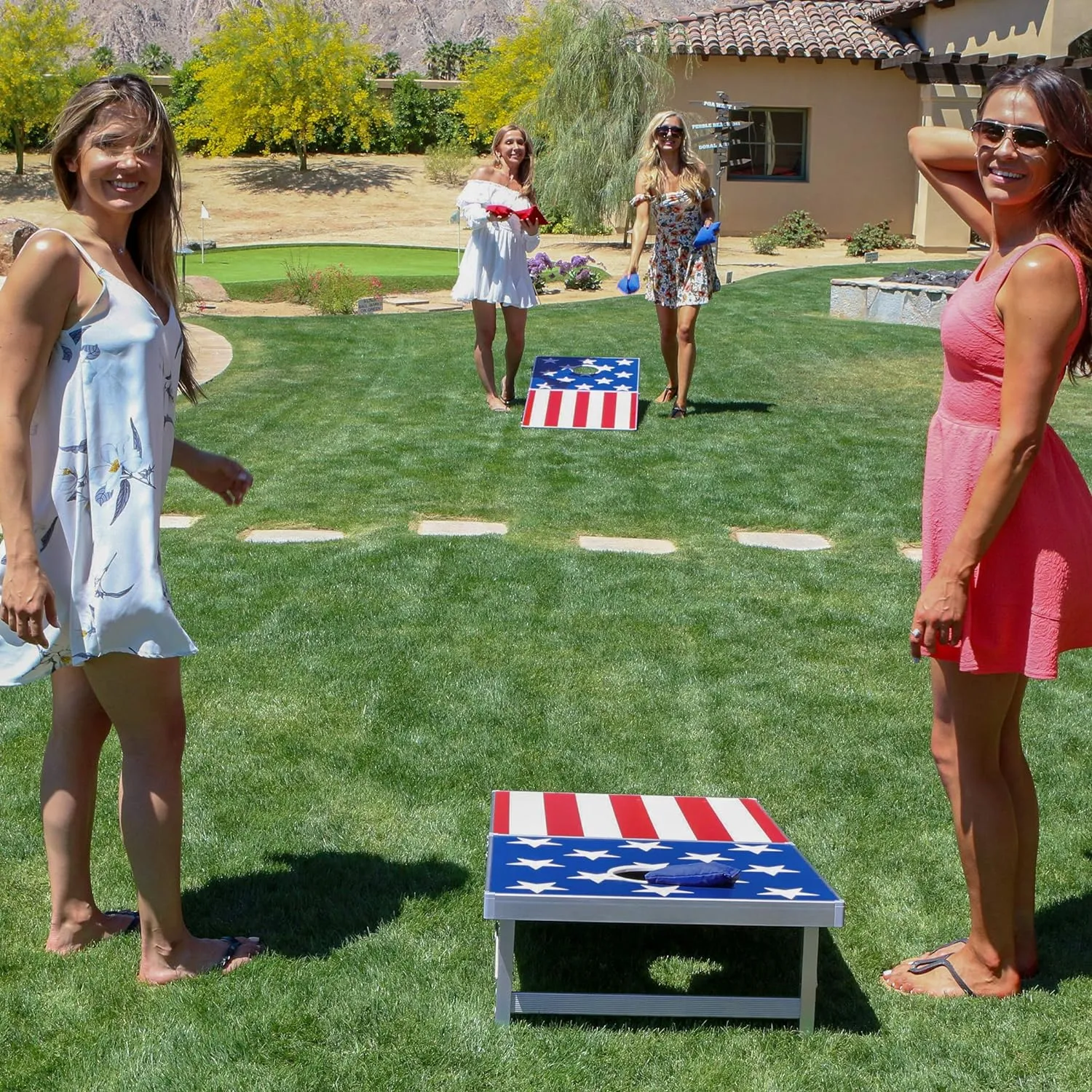 GoSports 4 x 2 ft Aluminum Cornhole Game Sets – Choose LED Lights or Standard - Set Includes 2 Foldable Regulation Size Boards, 8 Bean Bags, & Rules