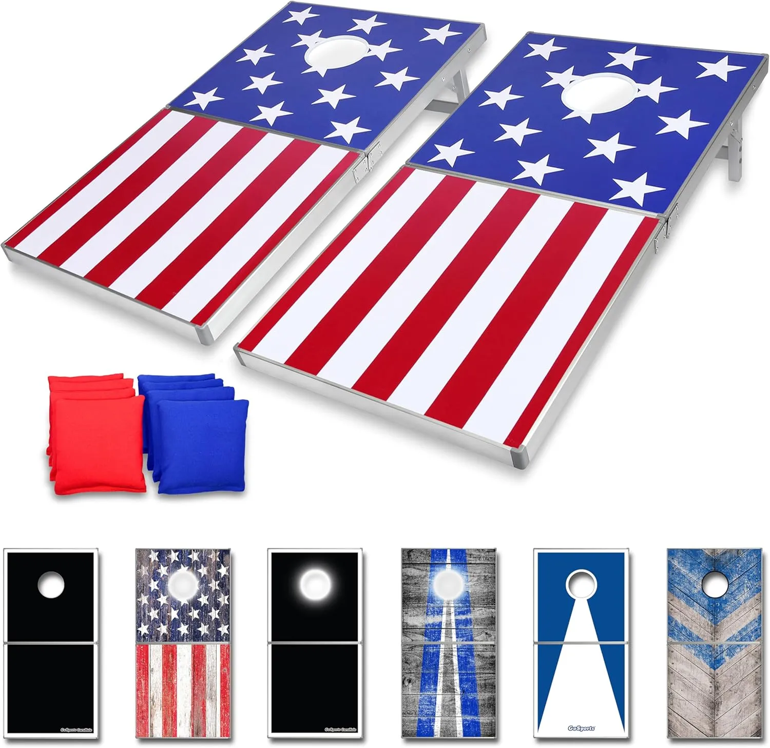 GoSports 4 x 2 ft Aluminum Cornhole Game Sets – Choose LED Lights or Standard - Set Includes 2 Foldable Regulation Size Boards, 8 Bean Bags, & Rules