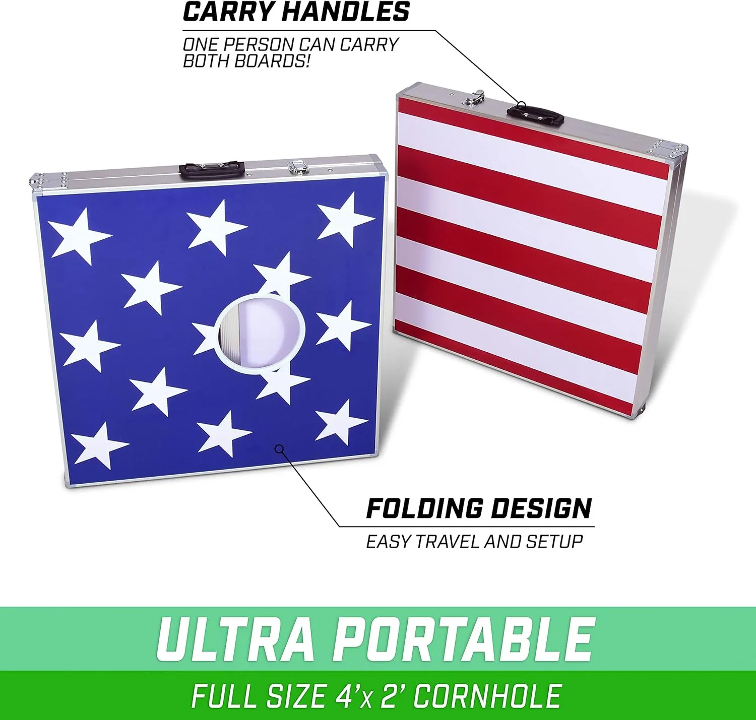 GoSports 4 x 2 ft Aluminum Cornhole Game Sets – Choose LED Lights or Standard - Set Includes 2 Foldable Regulation Size Boards, 8 Bean Bags, & Rules