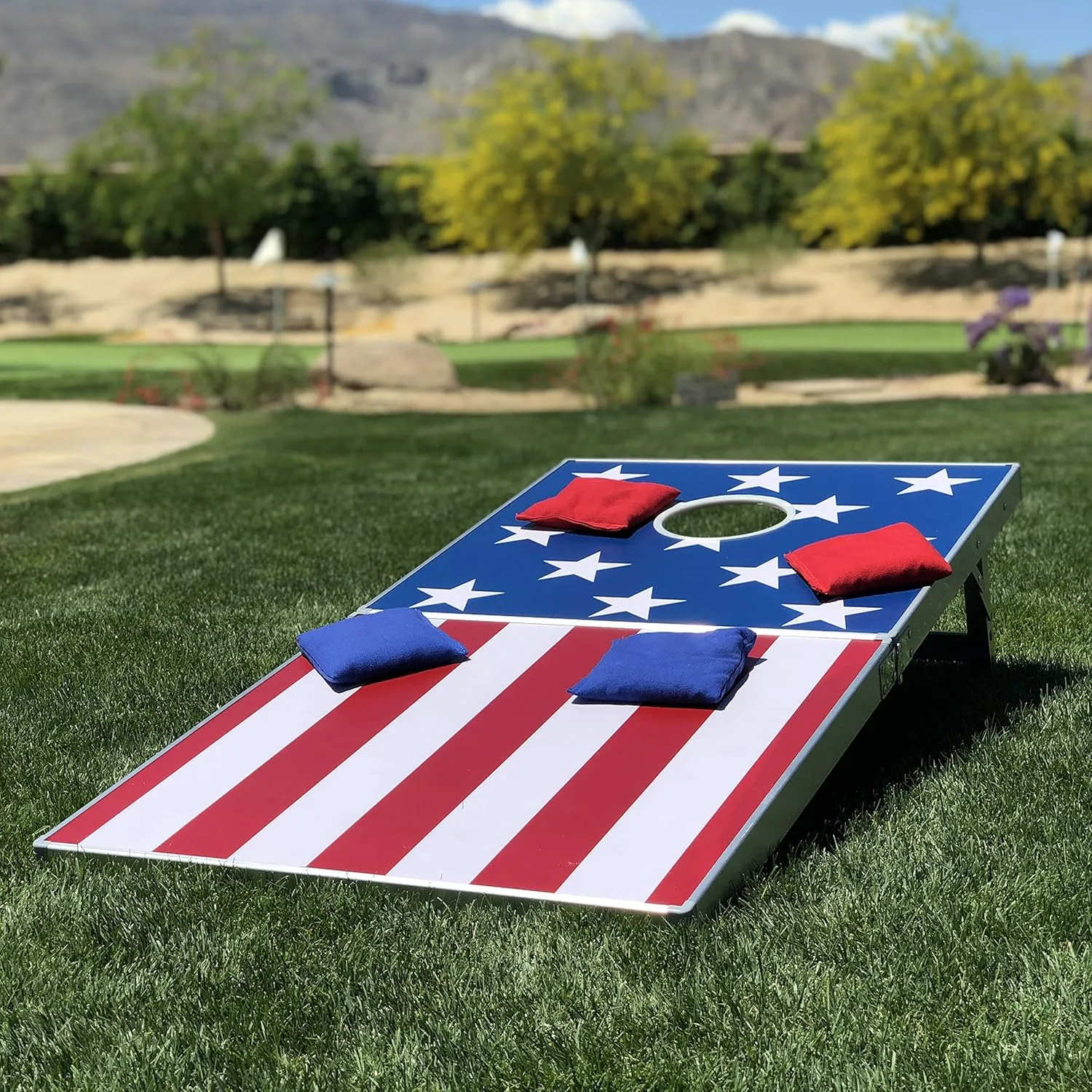 GoSports 4 x 2 ft Aluminum Cornhole Game Sets – Choose LED Lights or Standard - Set Includes 2 Foldable Regulation Size Boards, 8 Bean Bags, & Rules