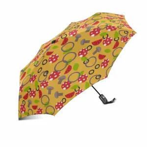 graphic brown pattern automatic umbrella foldable with totes