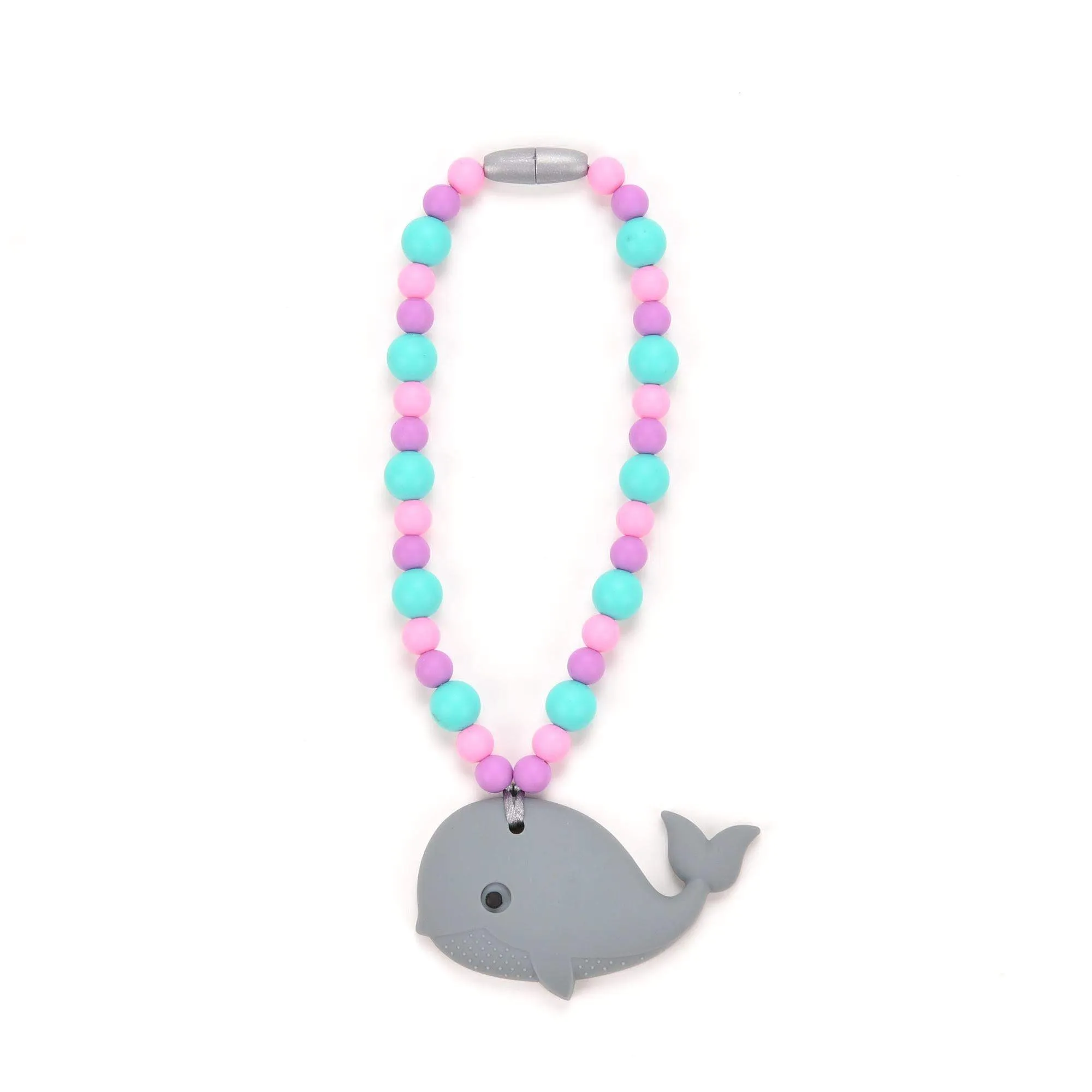 Gray Whale with Pink & Blue Beads Baby Carrier Teether Toy
