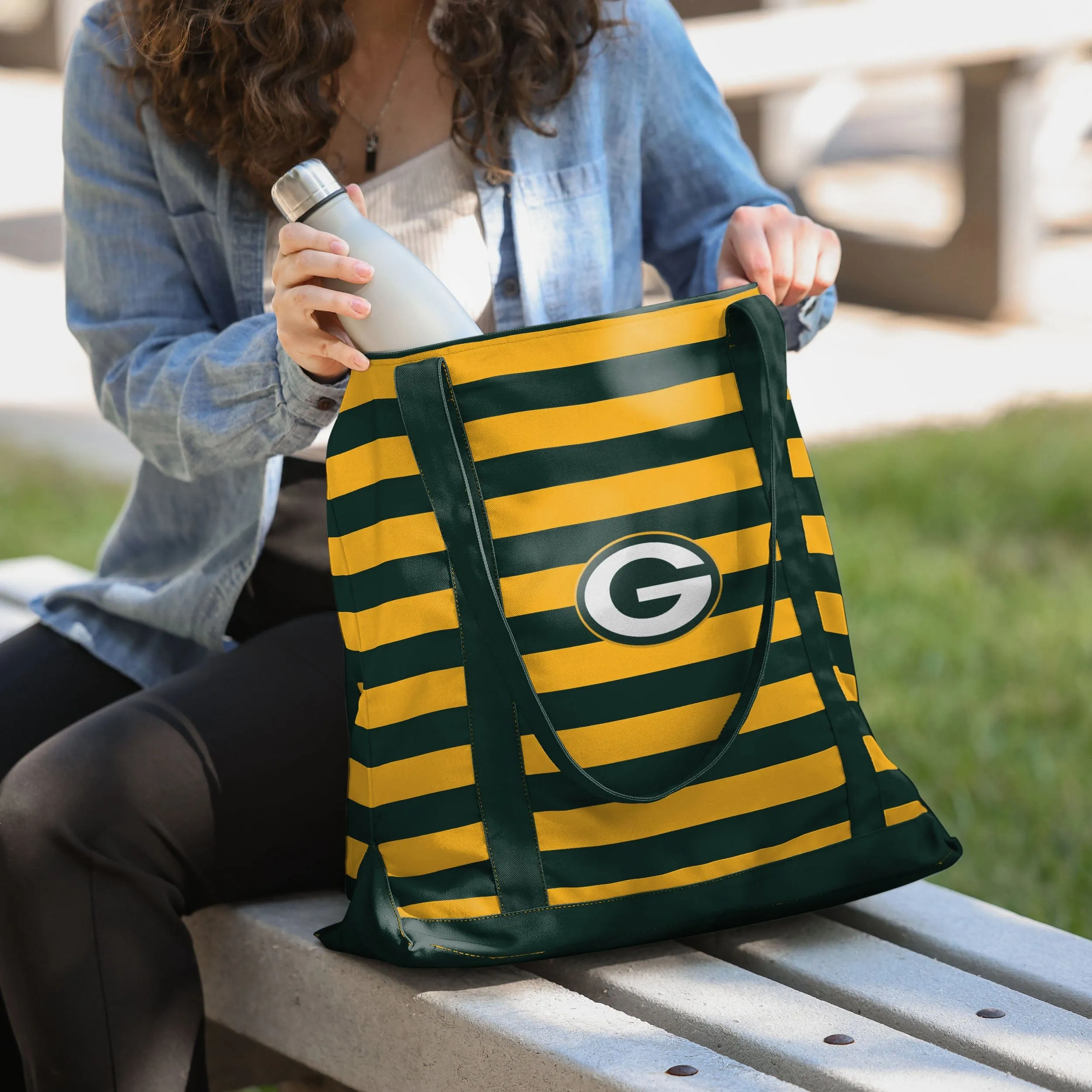 Green Bay Packers Team Stripe Canvas Tote Bag