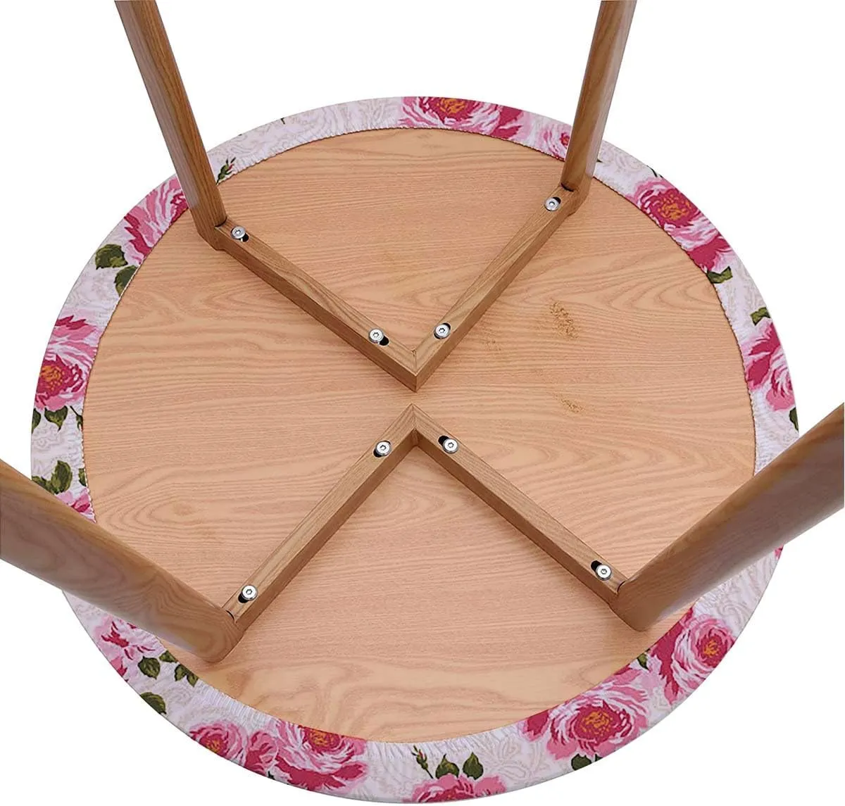 Green Light Pink Round Table Cloth with Elastic Edged Watercolor Rose Flower Leaves Romantic Elastic Edge, Waterproof and wipeable Floral Fit for 40"-43" Table