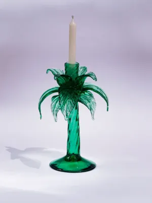 Green Palm Tree Glass Candelabra 30cm