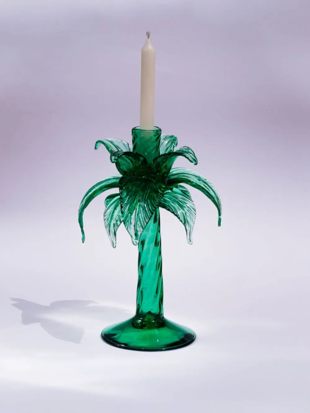 Green Palm Tree Glass Candelabra 30cm
