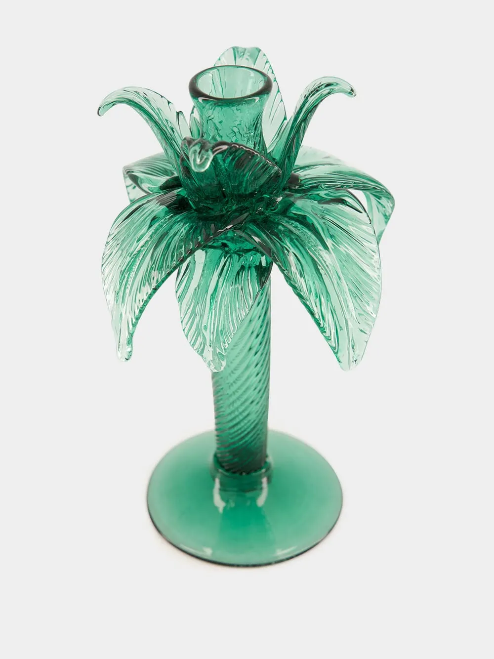 Green Palm Tree Glass Candelabra 30cm