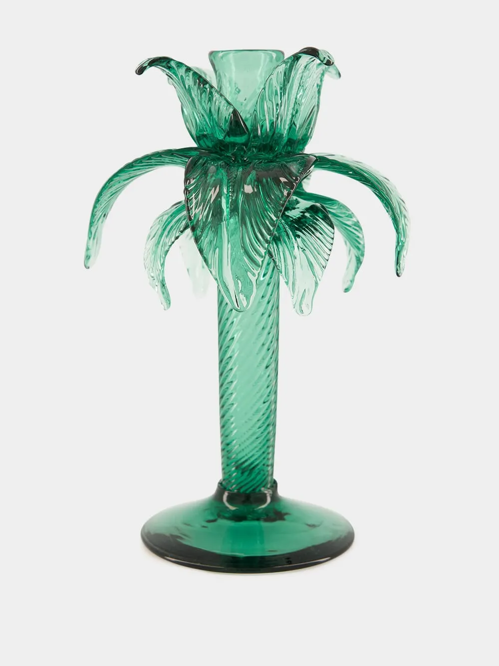Green Palm Tree Glass Candelabra 30cm