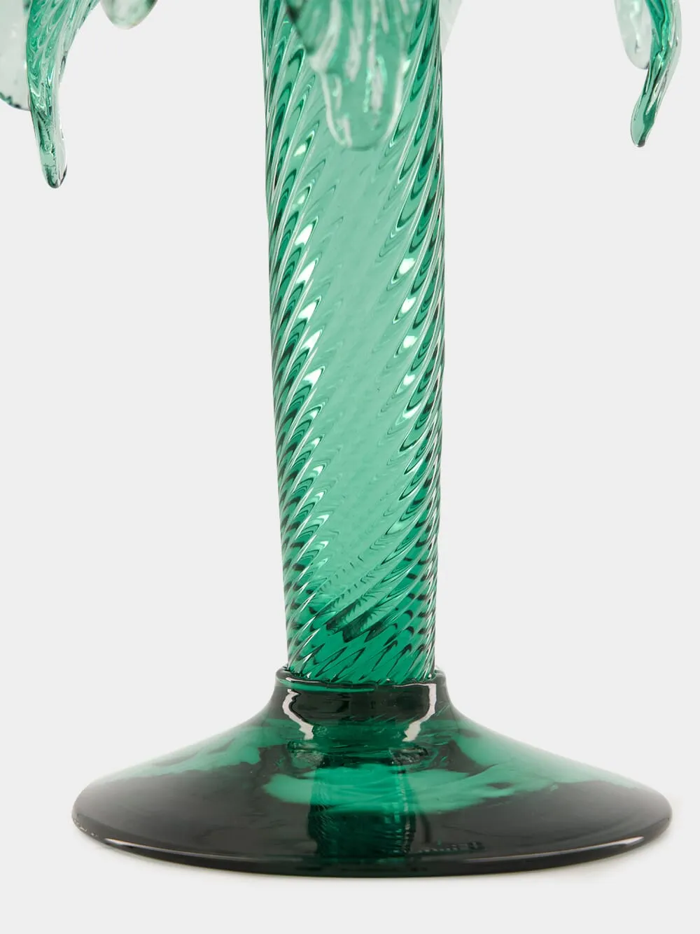 Green Palm Tree Glass Candelabra 30cm