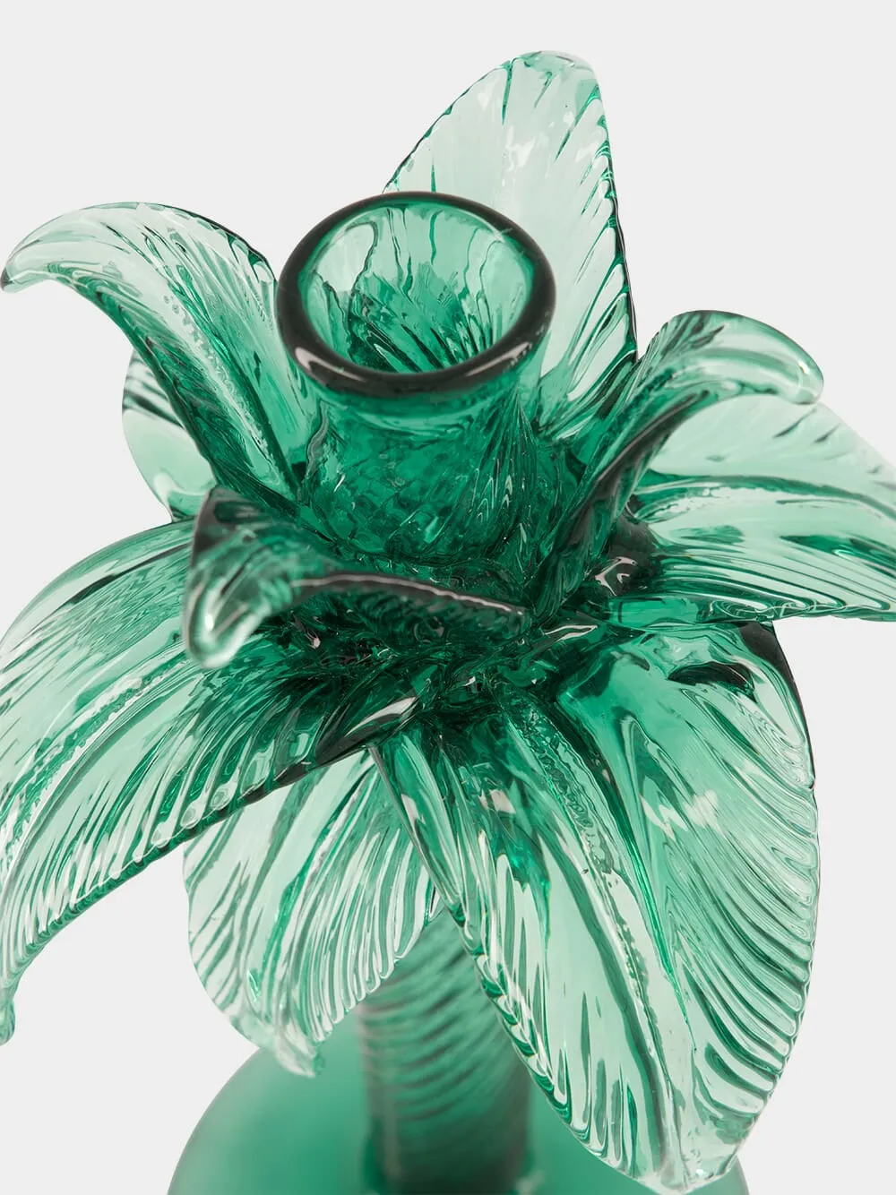 Green Palm Tree Glass Candelabra 30cm