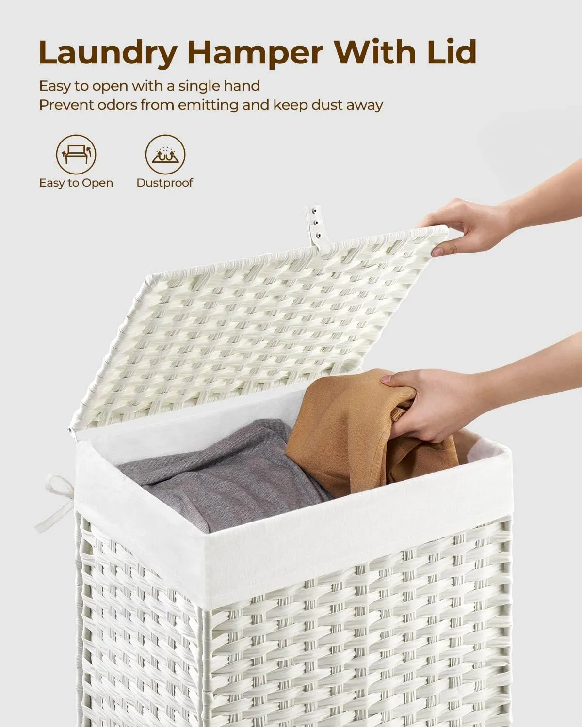 Greenstell Laundry Hamper with Lid, 90L Clothes Hamper with 2 Removable Liner Bags & 2 Mesh Laundry Bags, Handwoven Synthetic Rattan Laundry Basket for Clothes, Toys in Bathroom, Bedroom White