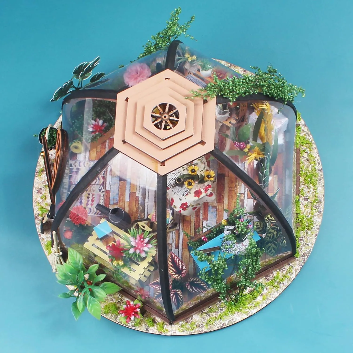 GuDoQi DIY Miniature Dollhouse Kit, Tiny 1:24 Scale House with Furniture, Great Handmade Craft Gift for Birthdays and Easter Day, Green Flower Shop
