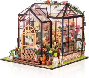GuDoQi DIY Miniature Dollhouse Kit, Tiny House with Furniture, 1:24 Scale, Handmade Gift for Birthday Easter Day, Jenny Greenhouse Flower Shop