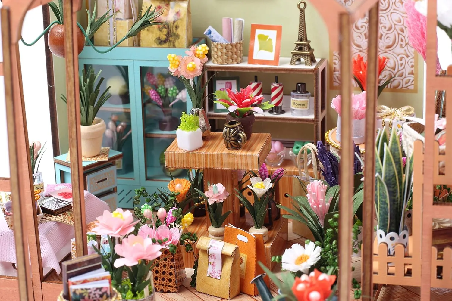 GuDoQi DIY Miniature Dollhouse Kit, Tiny House with Furniture, 1:24 Scale, Handmade Gift for Birthday Easter Day, Jenny Greenhouse Flower Shop