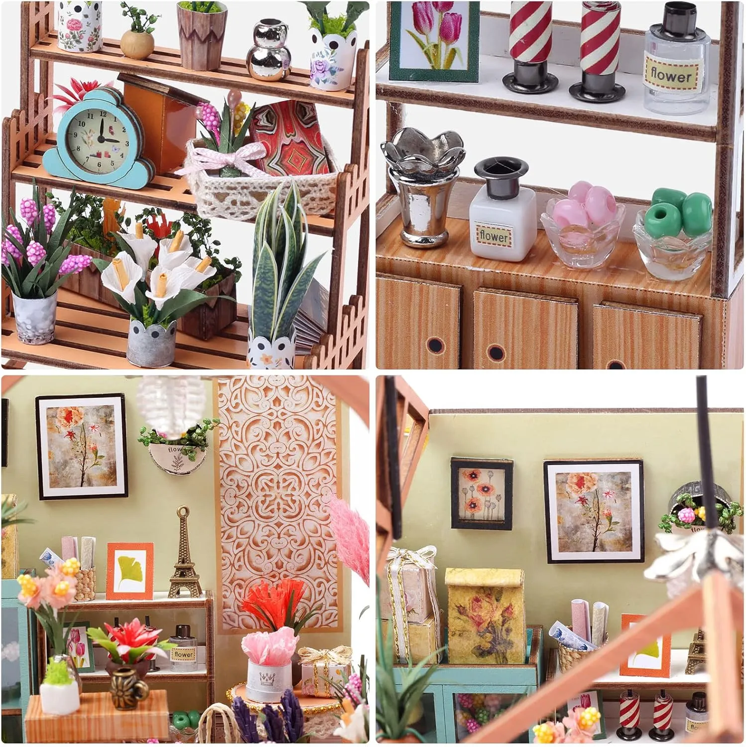 GuDoQi DIY Miniature Dollhouse Kit, Tiny House with Furniture, 1:24 Scale, Handmade Gift for Birthday Easter Day, Jenny Greenhouse Flower Shop