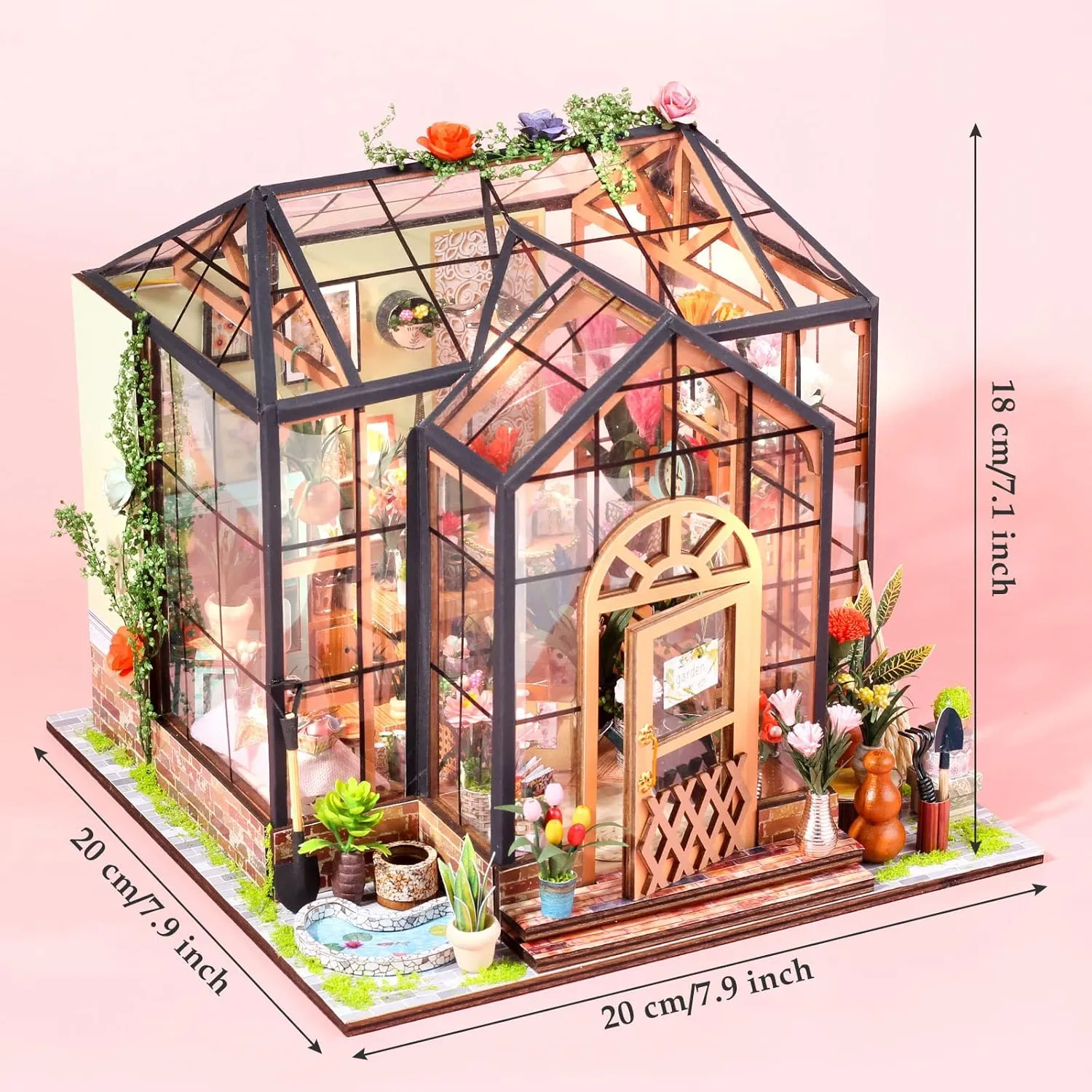 GuDoQi DIY Miniature Dollhouse Kit, Tiny House with Furniture, 1:24 Scale, Handmade Gift for Birthday Easter Day, Jenny Greenhouse Flower Shop