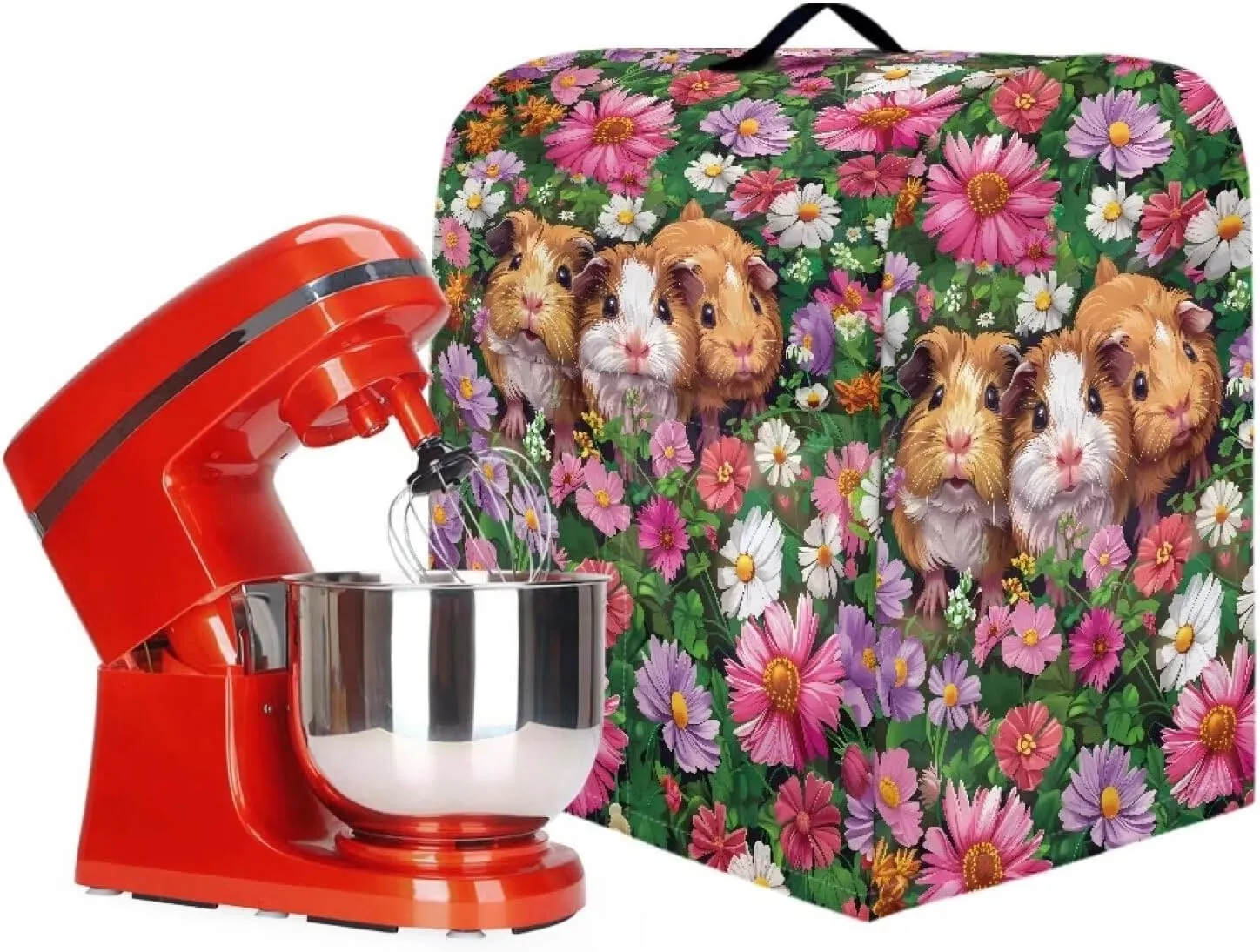 Guinea Pig Flower Stand Mixer Cover,Tilt-Head Kitchen Mixer Covers Blender Dust Cover Protect Case Handle,Home Kitchen Decoration,Waterproof Appliance Food Processor Bag