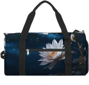 Gym Bag Flower And Moon Duffel Bag for Men Women Overnight Bag with Shoe Compartment Workout Bags