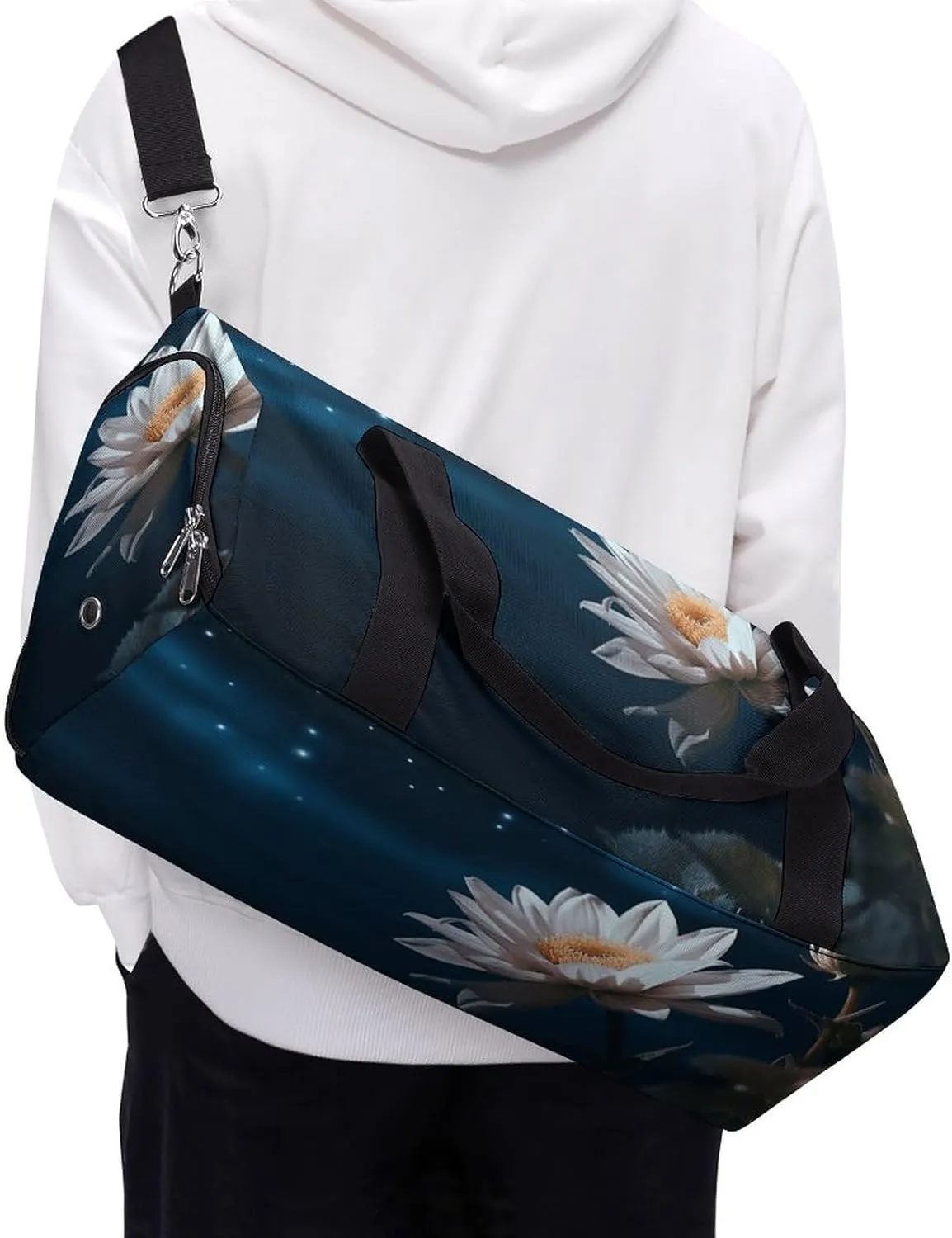 Gym Bag Flower And Moon Duffel Bag for Men Women Overnight Bag with Shoe Compartment Workout Bags