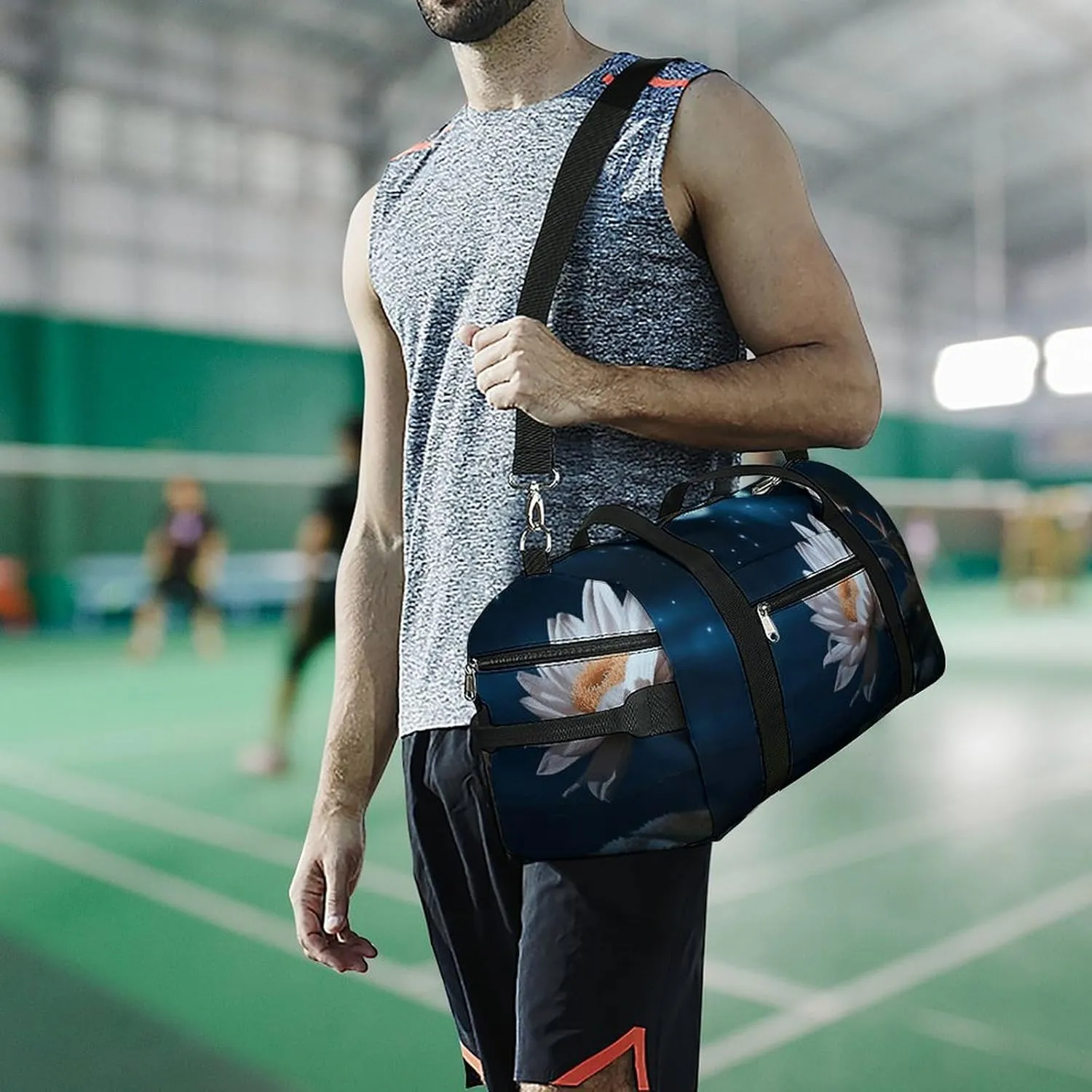 Gym Bag Flower And Moon Duffel Bag for Men Women Overnight Bag with Shoe Compartment Workout Bags