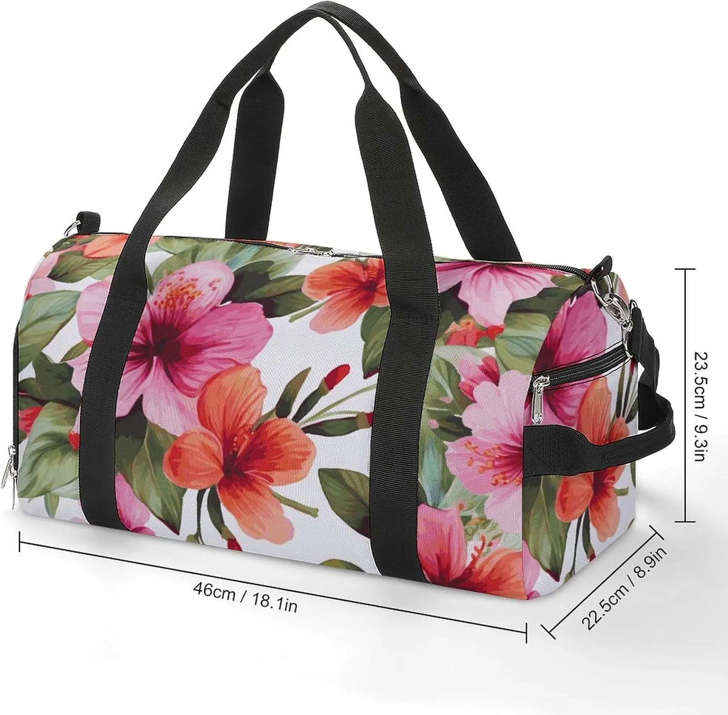 Gym Bag Hawaiian Flower Print Duffel Bag for Men Women Overnight Bag with Shoe Compartment Workout Bags