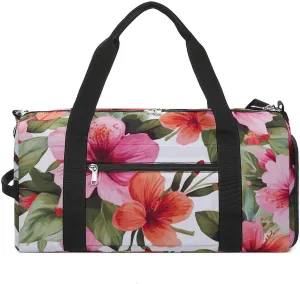 Gym Bag Hawaiian Flower Print Duffel Bag for Men Women Overnight Bag with Shoe Compartment Workout Bags