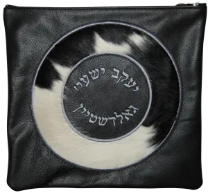 hair-on circle frame design on Black leather