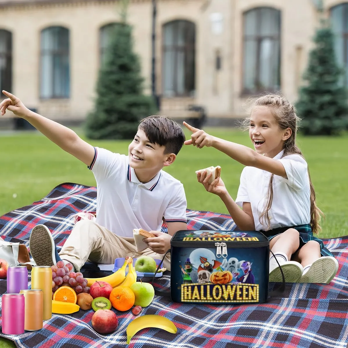 Halloween Topic Insulated Lunch Bag for Women Men Adult Waterproof Leakproof Freezable Cooler Tote Bag Reusable Thermal Square Lunch Box for Work Office Picnic Beach