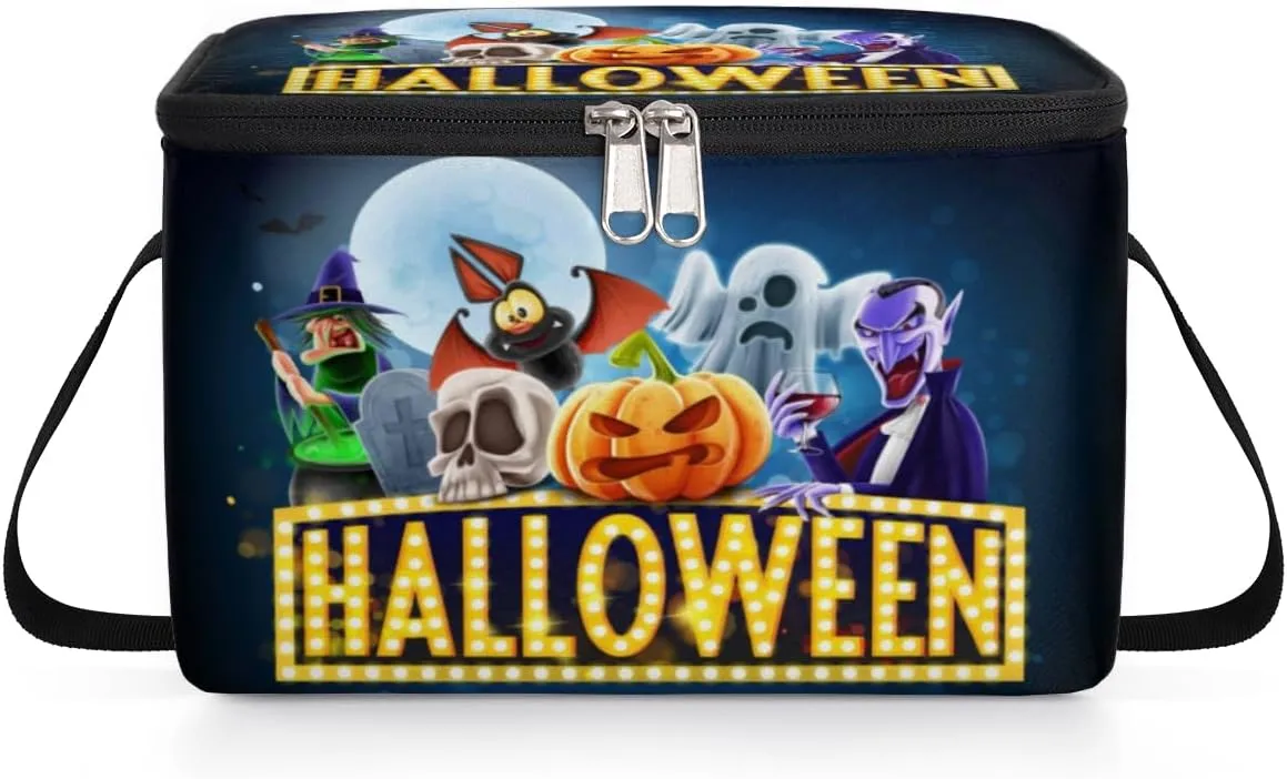 Halloween Topic Insulated Lunch Bag for Women Men Adult Waterproof Leakproof Freezable Cooler Tote Bag Reusable Thermal Square Lunch Box for Work Office Picnic Beach