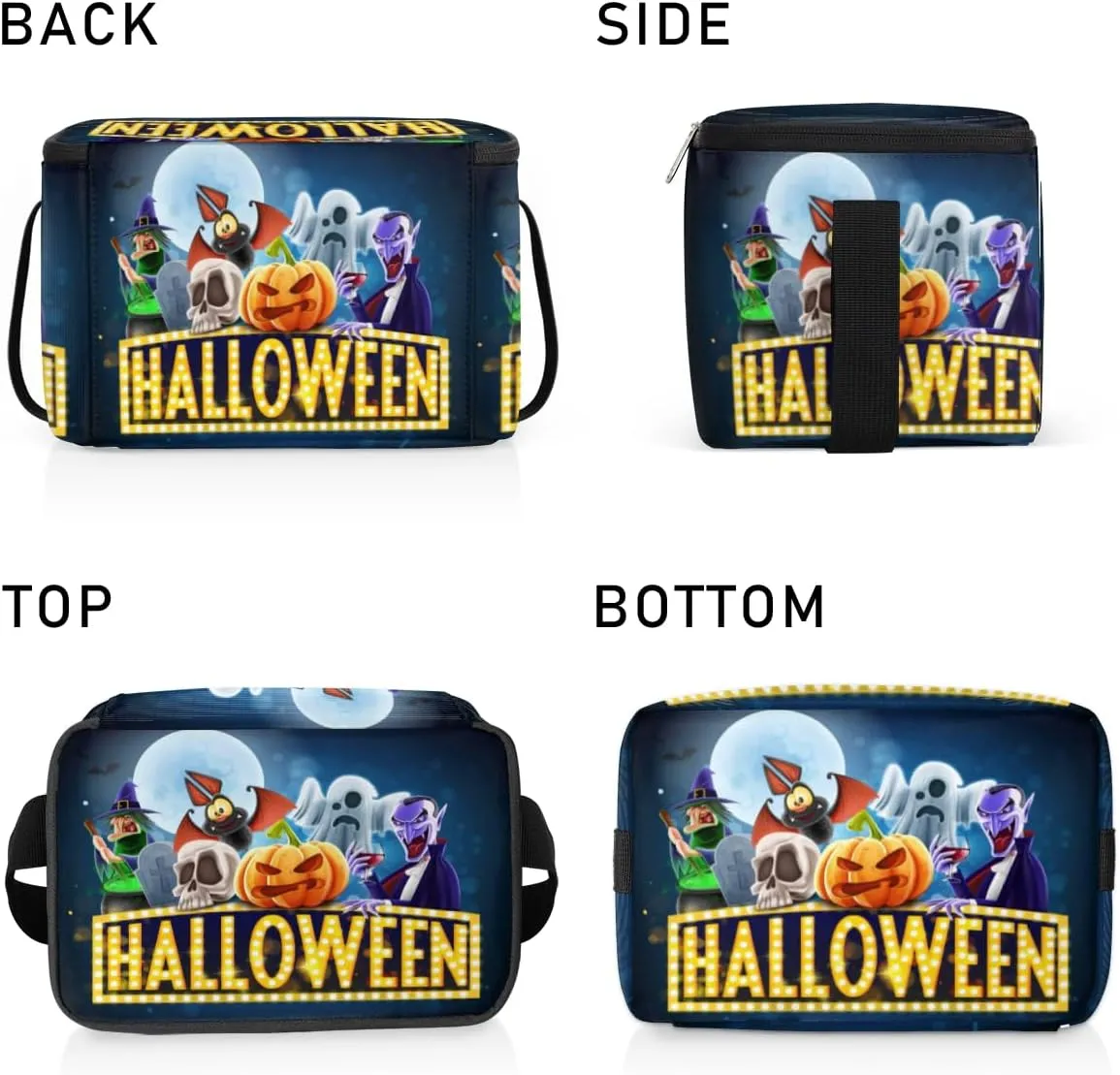 Halloween Topic Insulated Lunch Bag for Women Men Adult Waterproof Leakproof Freezable Cooler Tote Bag Reusable Thermal Square Lunch Box for Work Office Picnic Beach