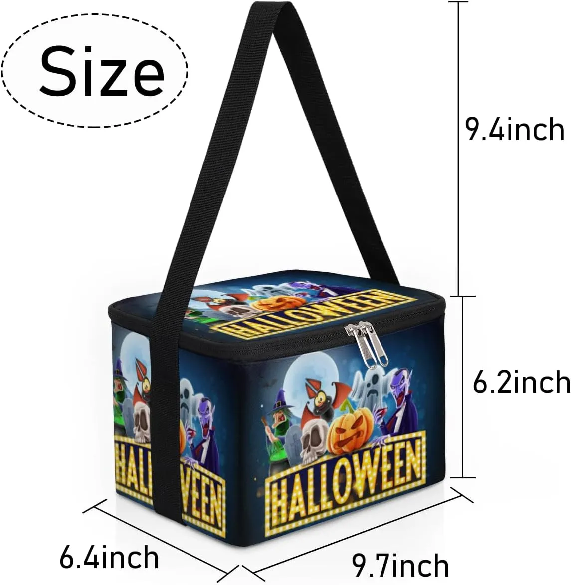 Halloween Topic Insulated Lunch Bag for Women Men Adult Waterproof Leakproof Freezable Cooler Tote Bag Reusable Thermal Square Lunch Box for Work Office Picnic Beach