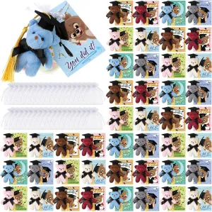 Hanaive 48 Set Mini Graduation Stuffed Bears Bulk 3'' Plush Bear Class of 2025 Stuffed Animal with Cap Tie Grad Card Organza Bag for Kindergarten high School College Elementary Graduation Gifts