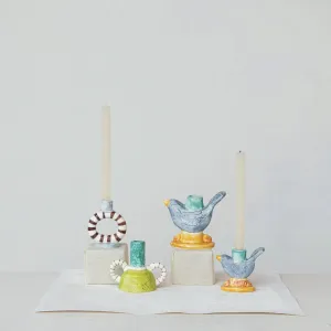 HAND-PAINTED STONEWARE BIRD TAPER HOLDER (EACH ONE WILL VARY) ©