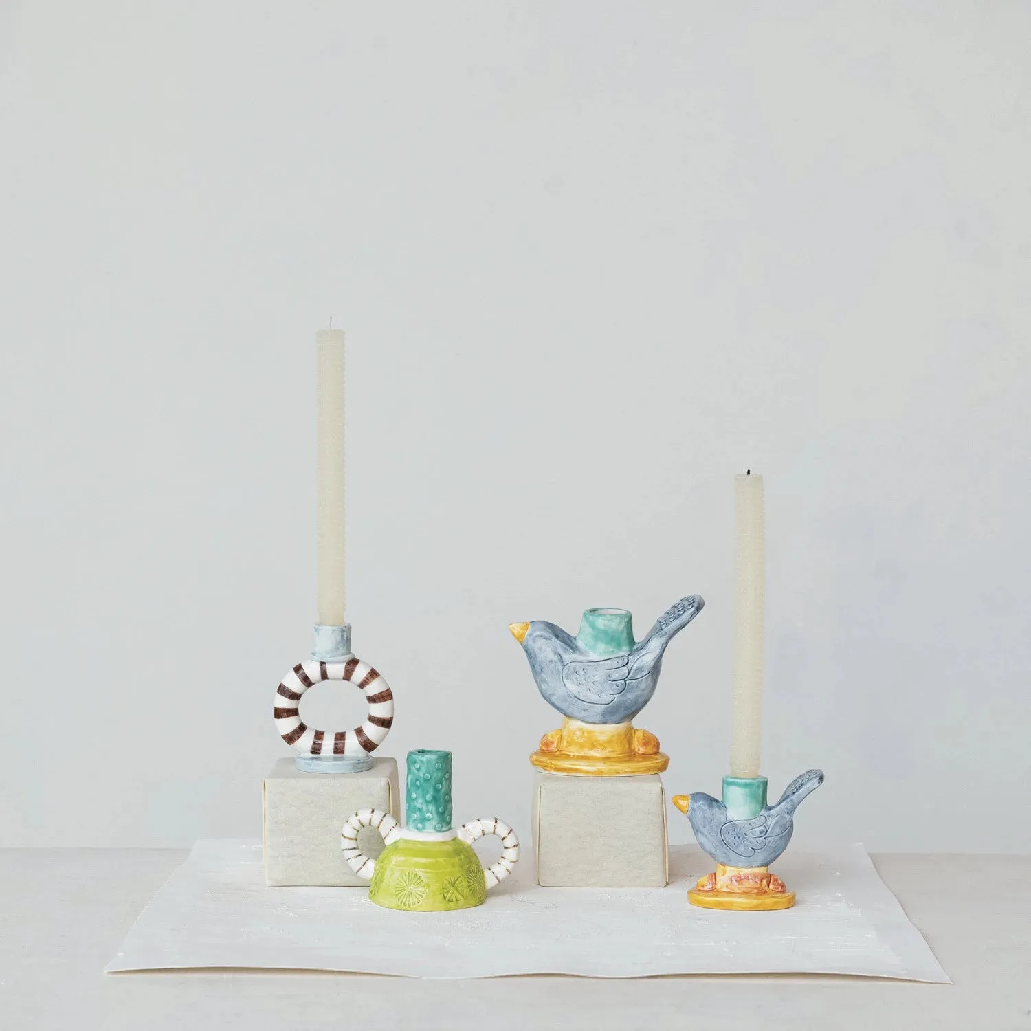 HAND-PAINTED STONEWARE BIRD TAPER HOLDER (EACH ONE WILL VARY) ©