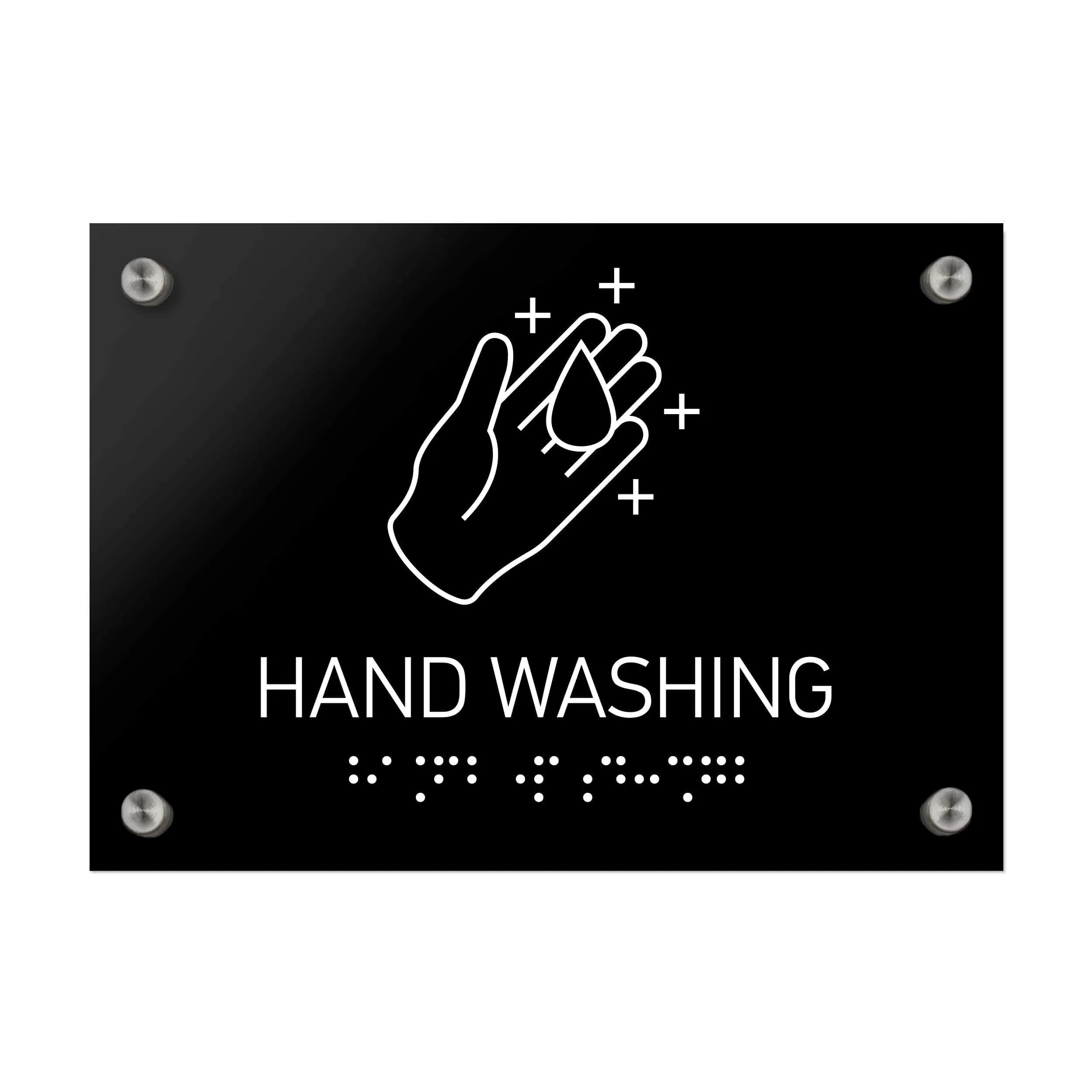 Hand Washing Sign Braille - Black Acrylic