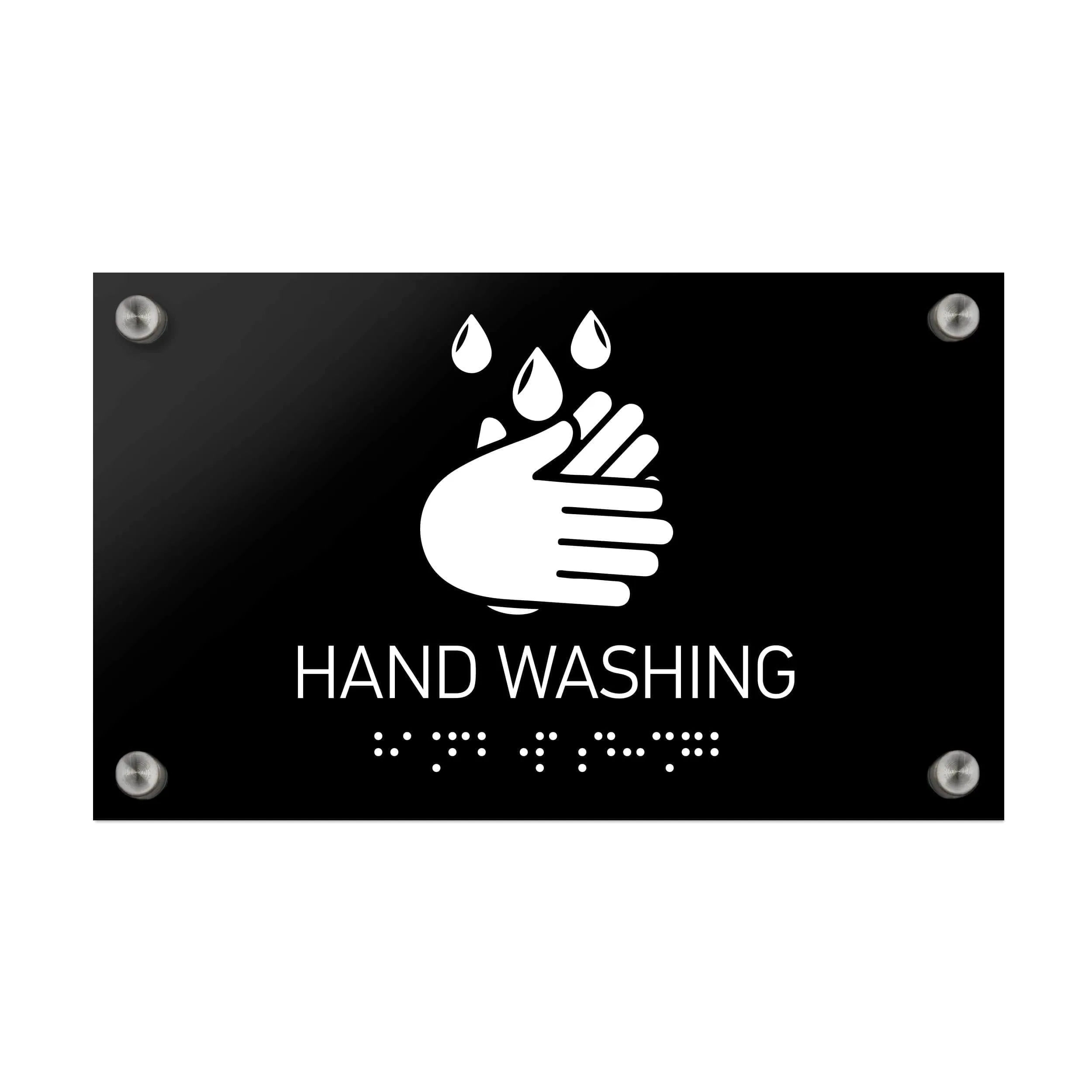 Hand Washing Sign Braille - Black Acrylic